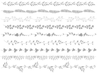 手描き線画のボタニカルモノトーンラインセット（白背景）