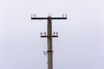 Concrete pole for electrical wires without wires. Power outage.