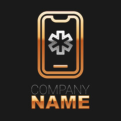 Line Telephone with emergency call 911 icon isolated on black background. Police, ambulance, fire department, call, phone. Colorful outline concept. Vector