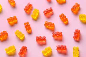 Sweet jelly bears on pink background