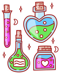 Set of colourful magic bottles. Vetor illustration