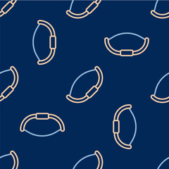 Line Medieval bow icon isolated seamless pattern on blue background. Medieval weapon. Vector