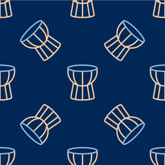 Line African darbuka drum icon isolated seamless pattern on blue background. Musical instrument. Vector