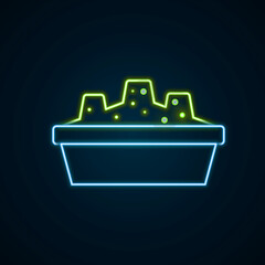 Glowing neon line Sandbox for kids with sand icon isolated on black background. Colorful outline concept. Vector