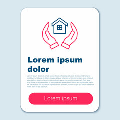 Line House in hand icon isolated on grey background. Insurance concept. Security, safety, protection, protect concept. Colorful outline concept. Vector