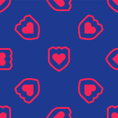 Red Immune system icon isolated seamless pattern on blue background. Medical shield. Vector