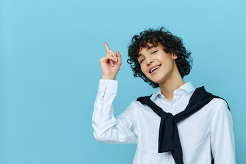 man portrait emotions hand gestures cropped view