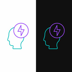 Line Human head and electric symbol icon isolated on white and black background. Colorful outline concept. Vector