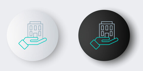 Line House in hand icon isolated on grey background. Insurance concept. Security, safety, protection, protect concept. Colorful outline concept. Vector