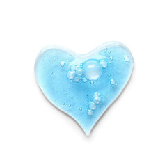 Heart-shaped drop of cosmetic serum on white background