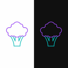 Line Broccoli icon isolated on white and black background. Colorful outline concept. Vector