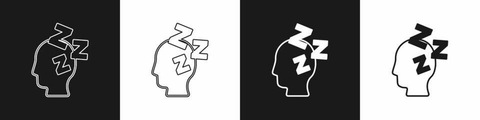 Set Dreams icon isolated on black and white background. Sleep, rest, dream concept. Resting time and comfortable relaxation. Vector