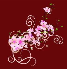 abstract brown background  witn pink flowers