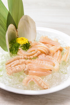 Hot pot ingredients: a plate of cut geoduck