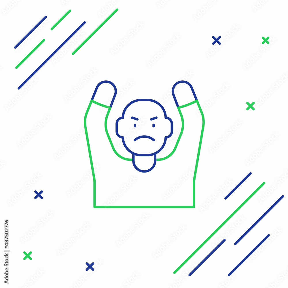 Poster line thief surrendering hands up icon isolated on white background. man surrendering with both hands