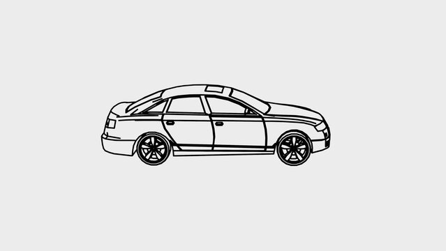 Cartoon sports car, race car. Line art drawing of car.
3d render illustration in cartoon black pen and ink style.