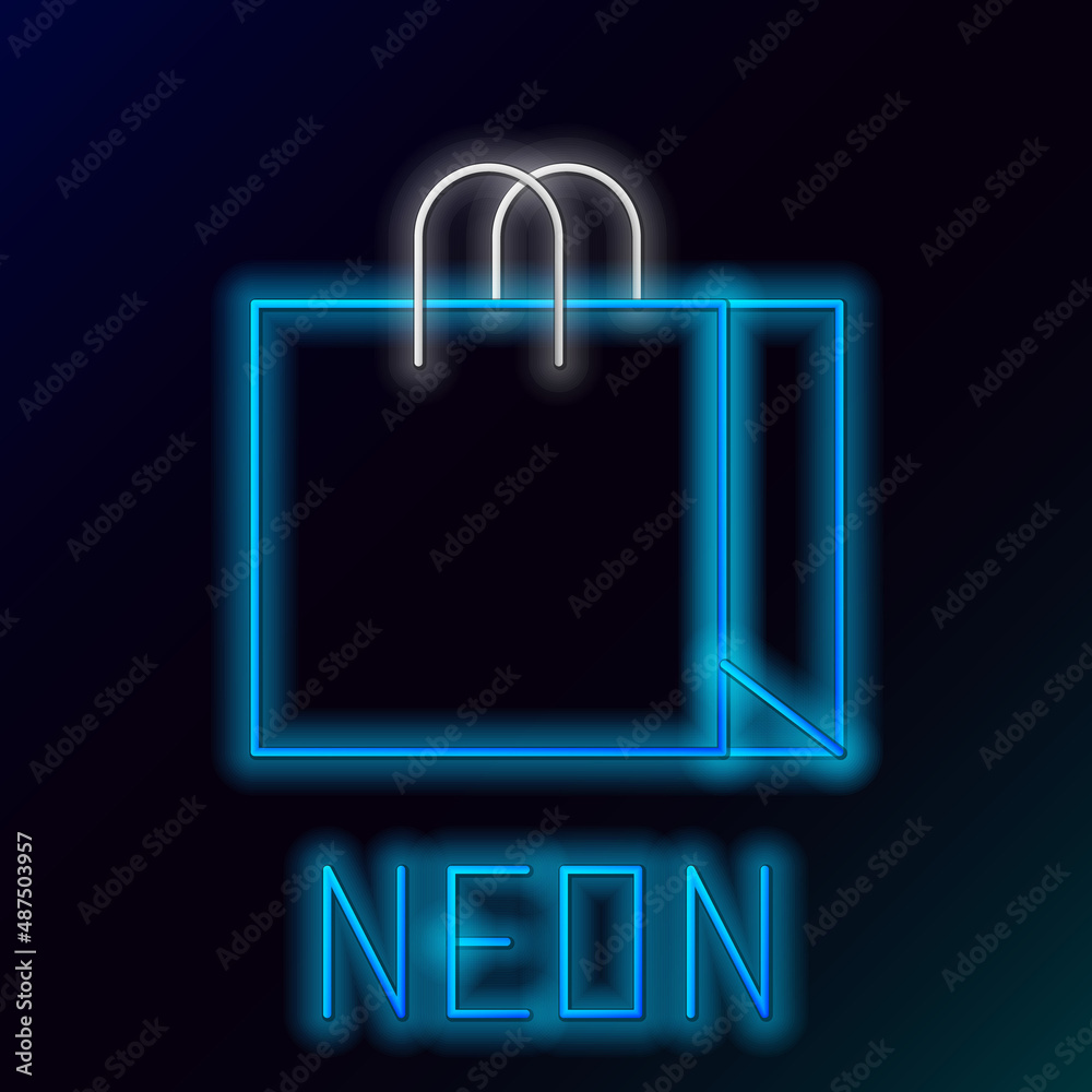 Sticker Glowing neon line Shopping bag jewelry icon isolated on black background. Colorful outline concept. Vector