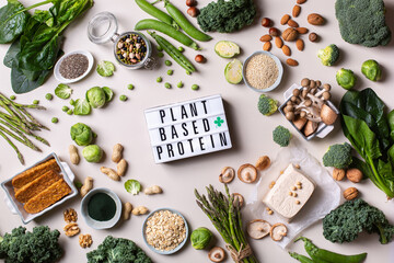 Variety of vegan, plant based protein food