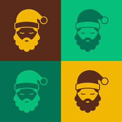 Pop art Santa Claus hat and beard icon isolated on color background. Merry Christmas and Happy New Year. Vector