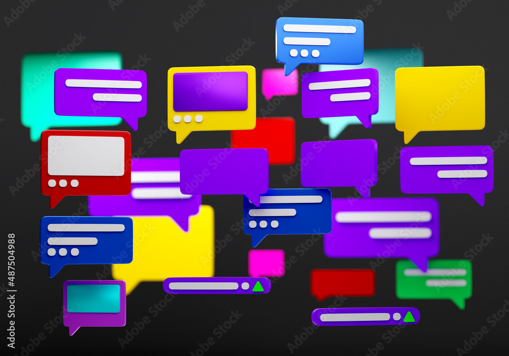 Poster online messages concept. background from dialogue bubbles. various notifications on dark background.