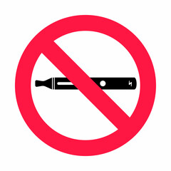 No vaping sign. Red forbidden circle sign icon isolated on white background vector illustration. Vape and smoke and in prohibition circle.