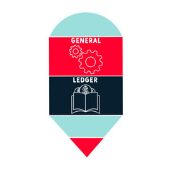 GL - General Ledger acronym. business concept background.  vector illustration concept with keywords and icons. lettering illustration with icons for web banner, flyer, landing pag