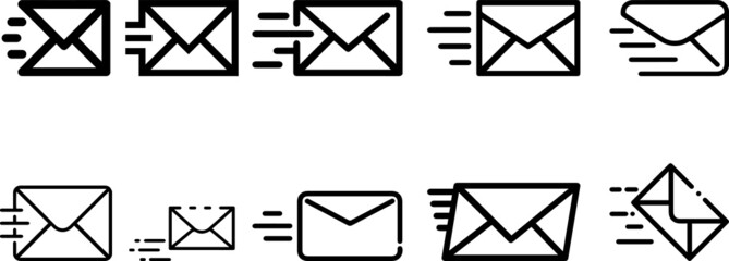 Email icon. Set of email signs in flat style. Mail message icons. Received mail set of shape