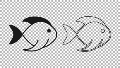 Black Fish icon isolated on transparent background. Vector