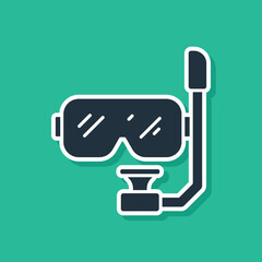 Blue Diving mask and snorkel icon isolated on green background. Extreme sport. Diving underwater equipment. Vector