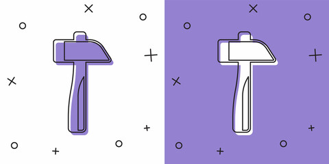 Set Hammer icon isolated on white and purple background. Tool for repair. Vector