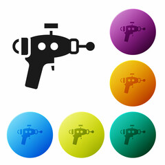 Black Ray gun icon isolated on white background. Laser weapon. Space blaster. Set icons in color circle buttons. Vector