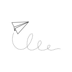 Paper airplane vector icon. Doodle outline style paper airplane. Simple origami aircraft element. Drawing doodle vector illustration.