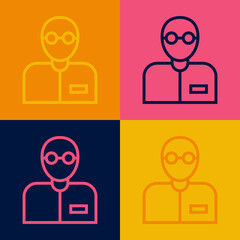 Pop art line Teacher icon isolated on color background. Vector
