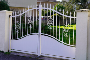portal grey steel old retro style gate gray home entrance in suburb city