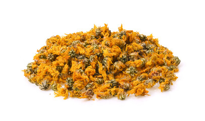 Dried chrysanthemum flowers on white background