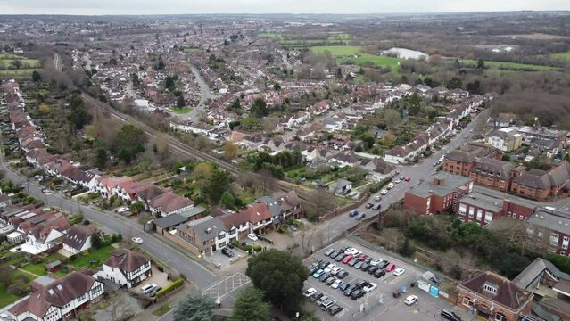 Streets and roads Buckhurst Hill , Essex UK drone Aerial footage