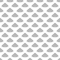 Seamless pattern with grey strokes, arrows on white. Ethnic symmetric background. Line chevron print.