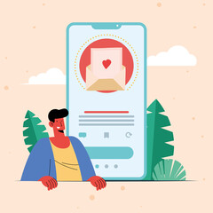 man with email in smartphone