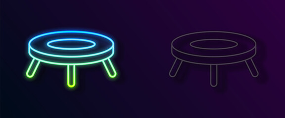 Glowing neon line Jumping trampoline icon isolated on black background. Vector