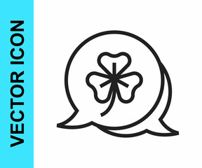 Black line Clover trefoil leaf icon isolated on white background. Happy Saint Patricks day. National Irish holiday. Vector