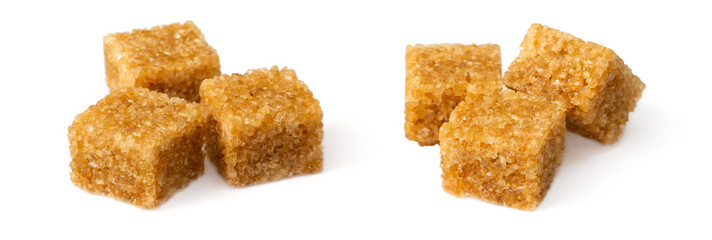 Brown sugar cubes isolated on white background