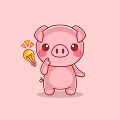 Cute pig get an idea cartoon