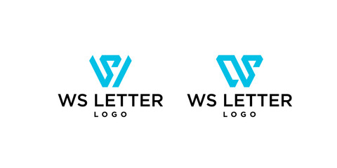 Letter W S monogram tech logo design with business card template.