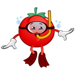 vector mascot character of cute tomato snorkelling cheerfully