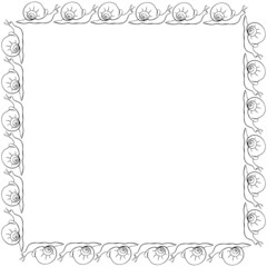 Vector square border, frame of outline cute snails in doodle style. Simple background, decoration for Natural design, kids theme