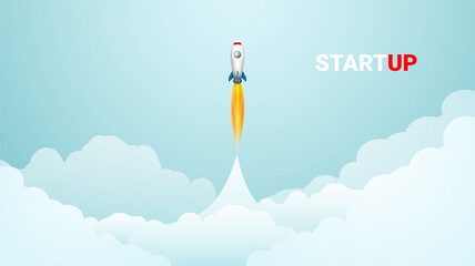 Fototapeta na wymiar Business start up concept, startup business project, financial planning concept with rocket launch vector illustration,.