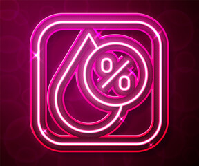 Fototapeta premium Glowing neon line Water drop percentage icon isolated on red background. Humidity analysis. Vector