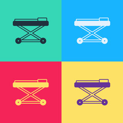 Pop art Stretcher icon isolated on color background. Patient hospital medical stretcher. Vector
