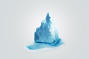 Iceberg melts on a white background. Global warming and melting glaciers, concept