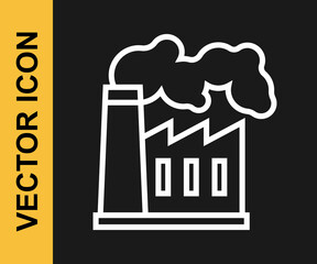 White line Oil and gas industrial factory building icon isolated on black background. Vector